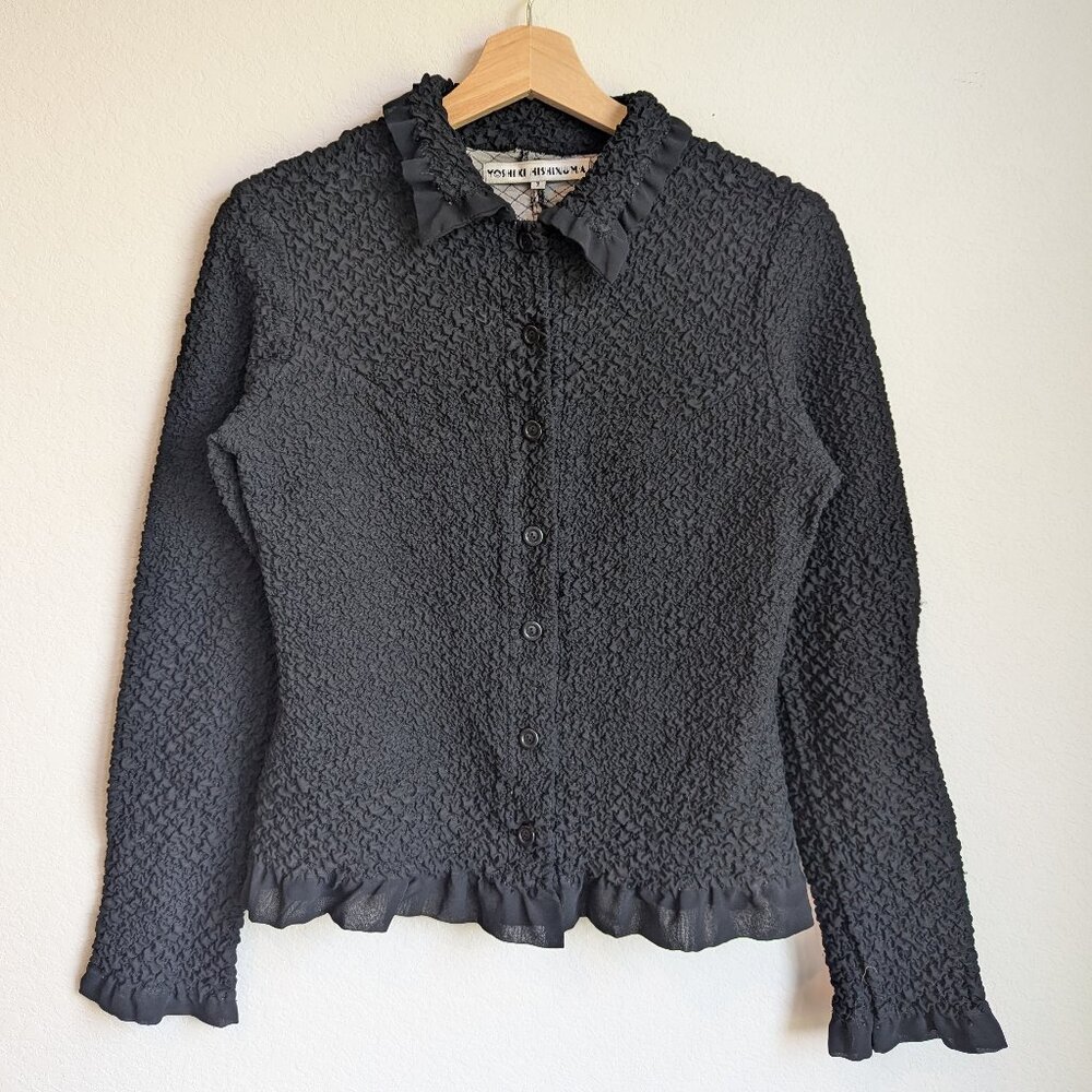 Yoshiki Hishinuma Black Crinkle Collared Blouse Jacket Button Up
